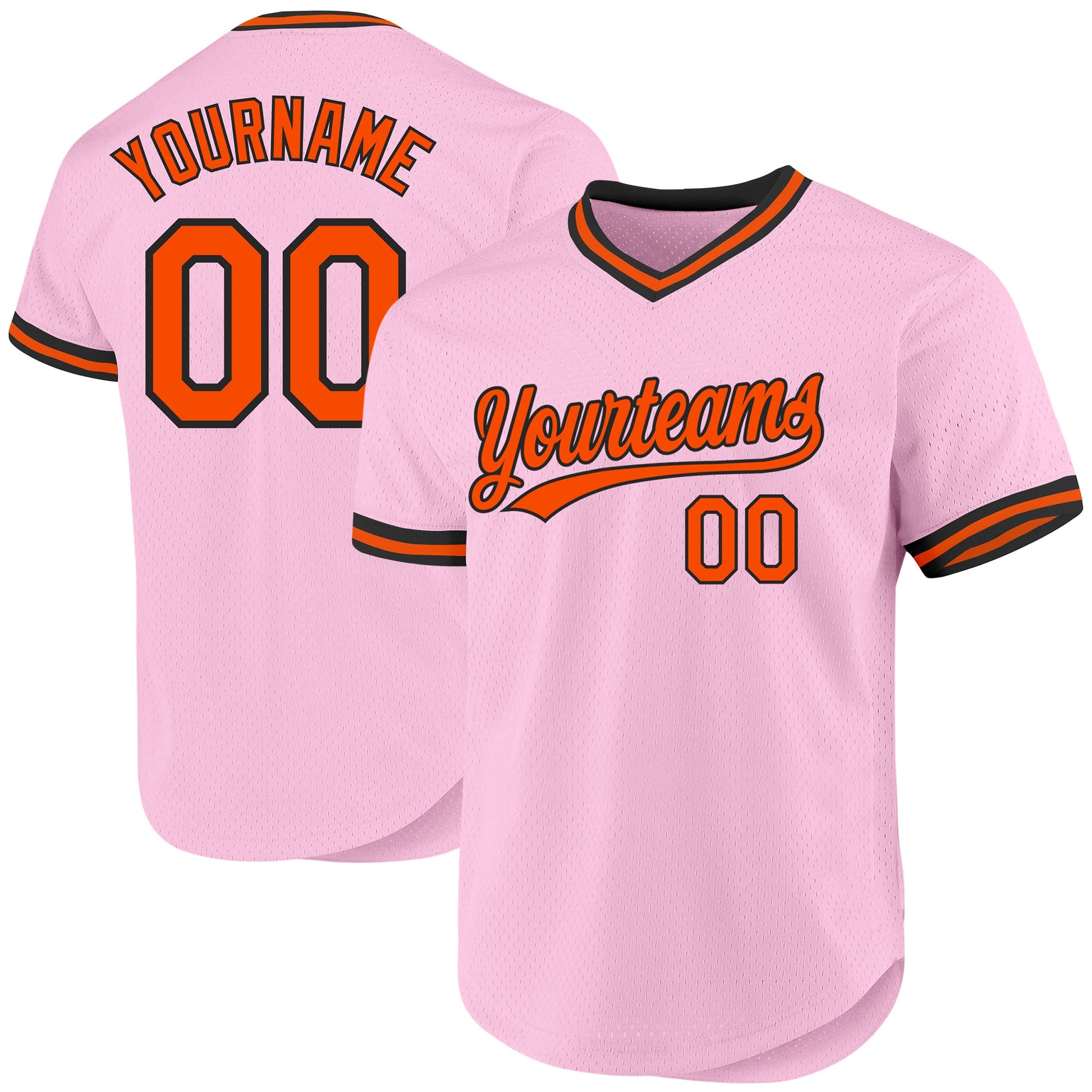Custom Light Pink Orange-Black Authentic Throwback Baseball Jersey - Main View