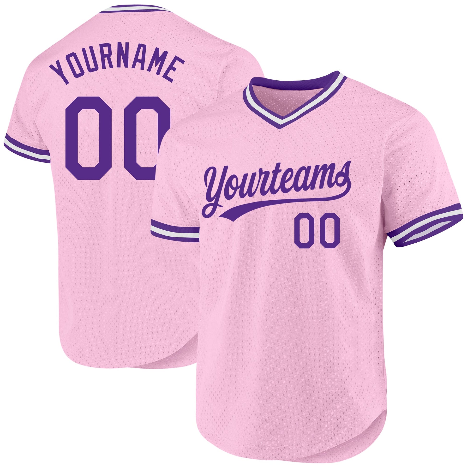 Custom Light Pink Purple-White Authentic Throwback Baseball Jersey - Main View