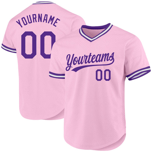 Custom Light Pink Purple-White Authentic Throwback Baseball Jersey - Main View