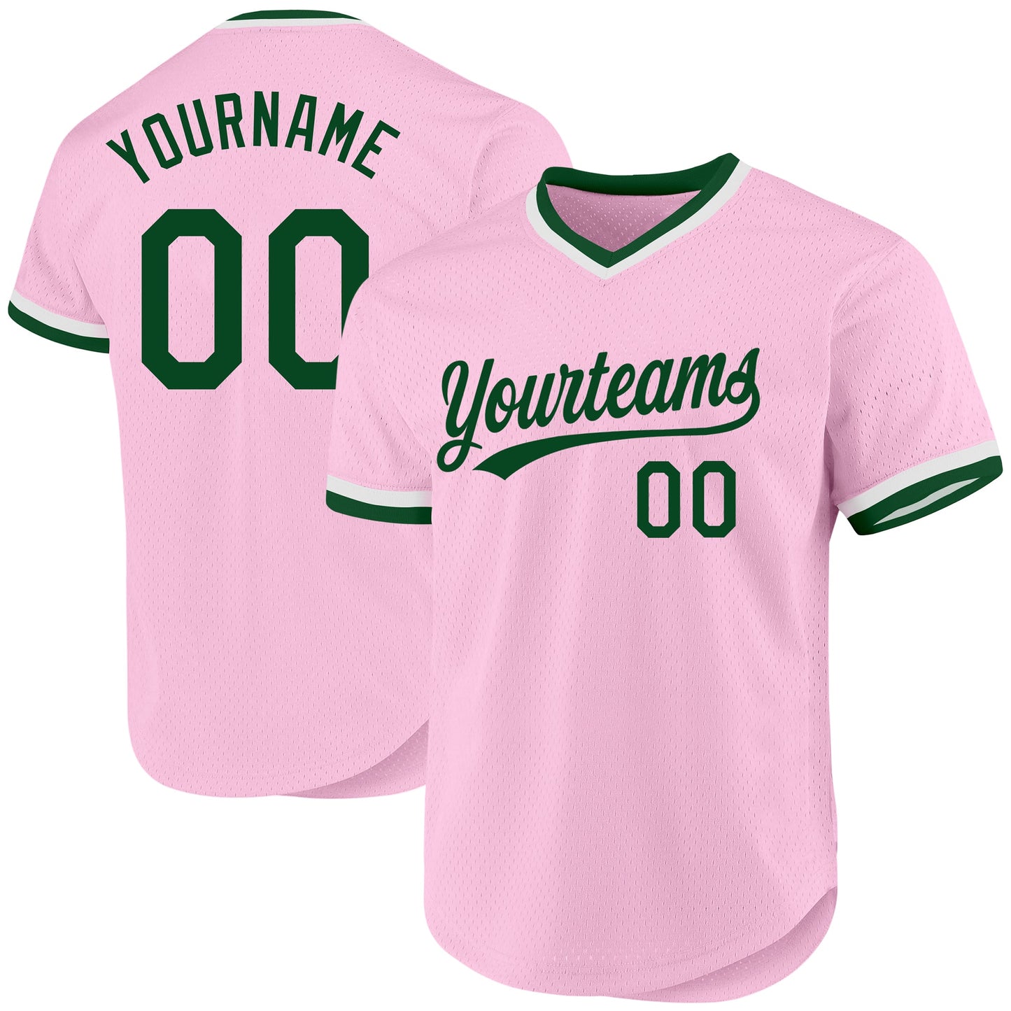 Custom Light Pink Green-White Authentic Throwback Baseball Jersey - Main View