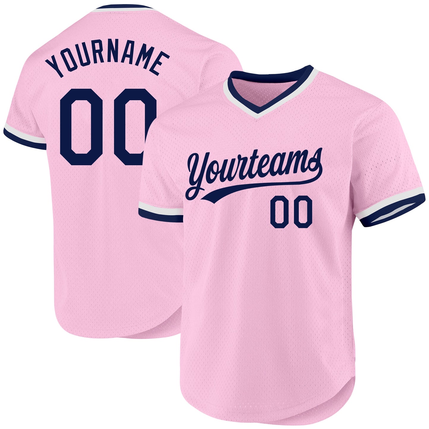 Custom Light Pink Navy-White Authentic Throwback Baseball Jersey - Main View
