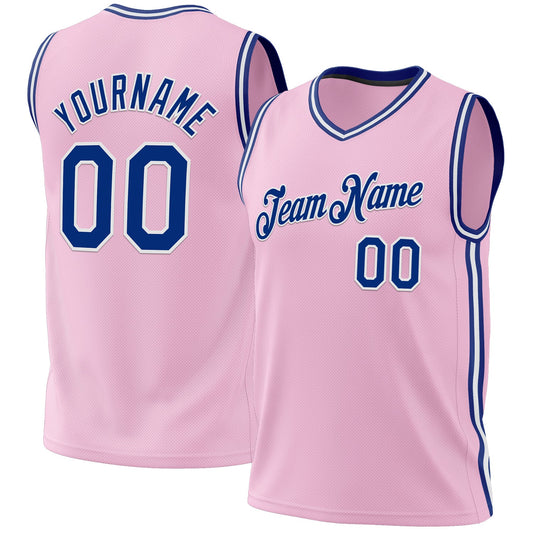 Custom Light Pink Royal-White Authentic Throwback Basketball Jersey - Main View