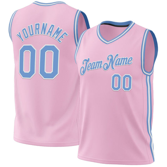 Custom Light Pink Light Blue-White Authentic Throwback Basketball Jersey - Main View