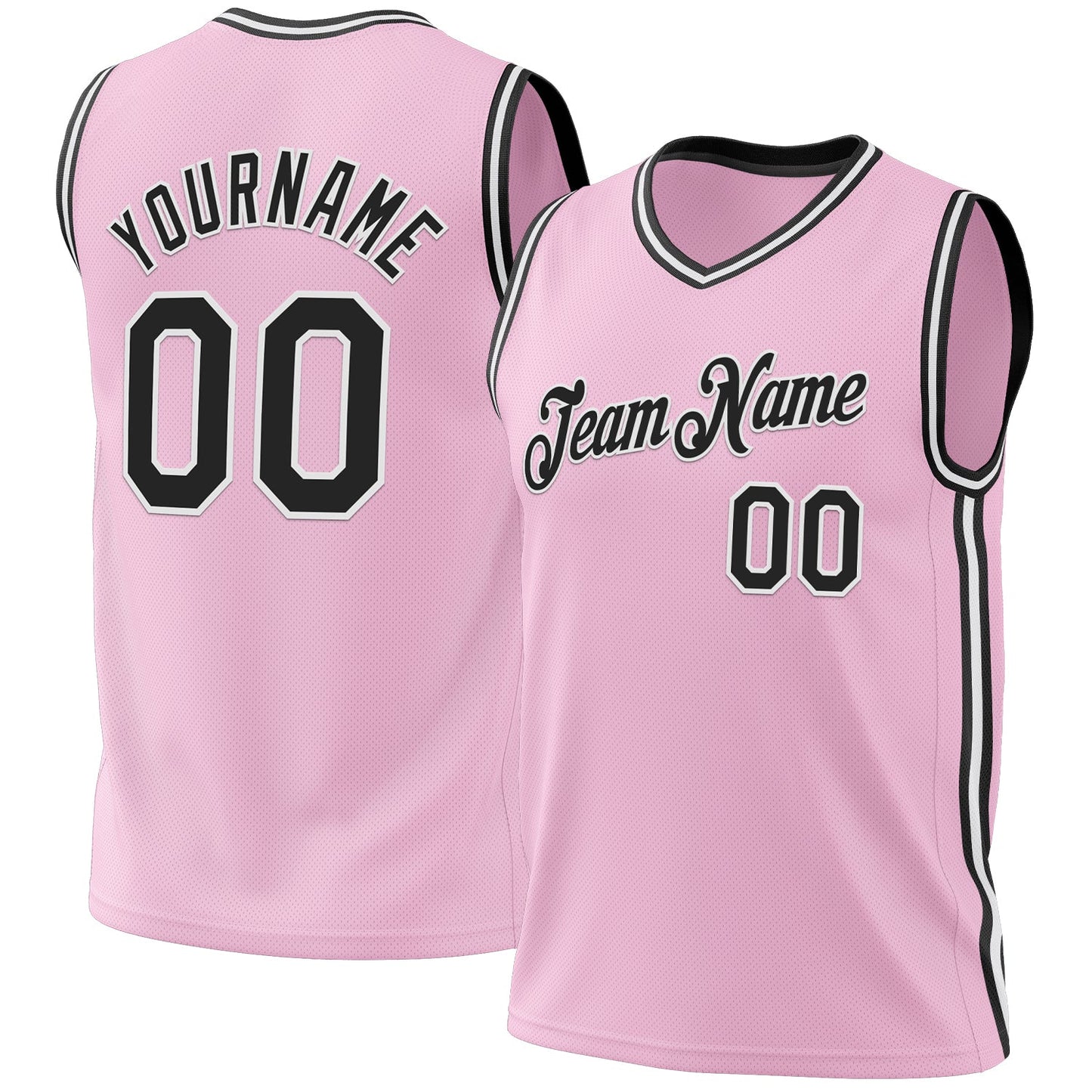 Custom Light Pink Black-White Authentic Throwback Basketball Jersey - Main View