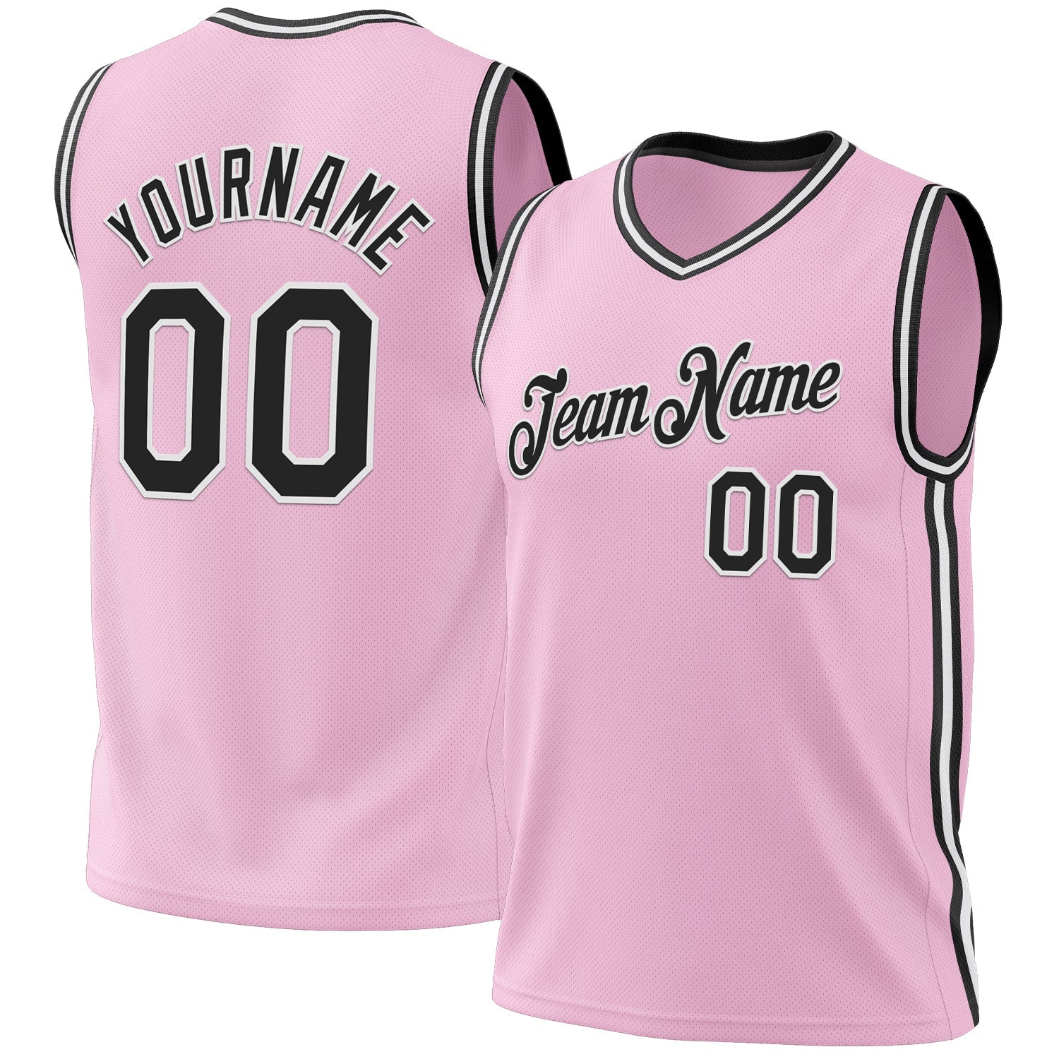 Custom Light Pink Black-White Authentic Throwback Basketball Jersey - Main View