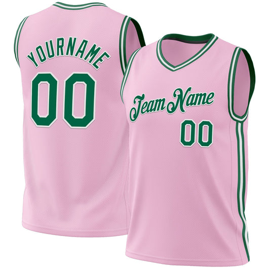Custom Light Pink Kelly Green-White Authentic Throwback Basketball Jersey - Main View