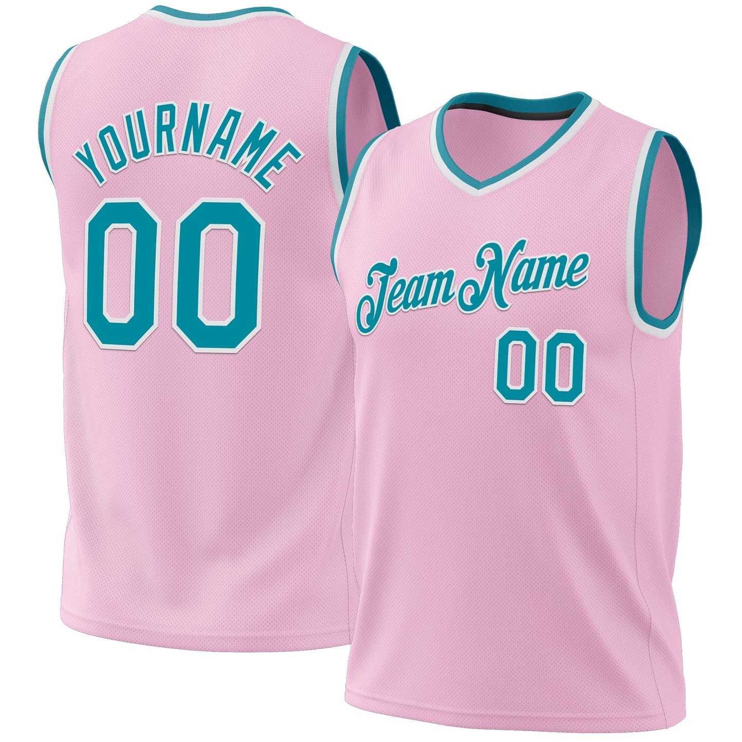Custom Light Pink Teal-White Authentic Throwback Basketball Jersey - Main View