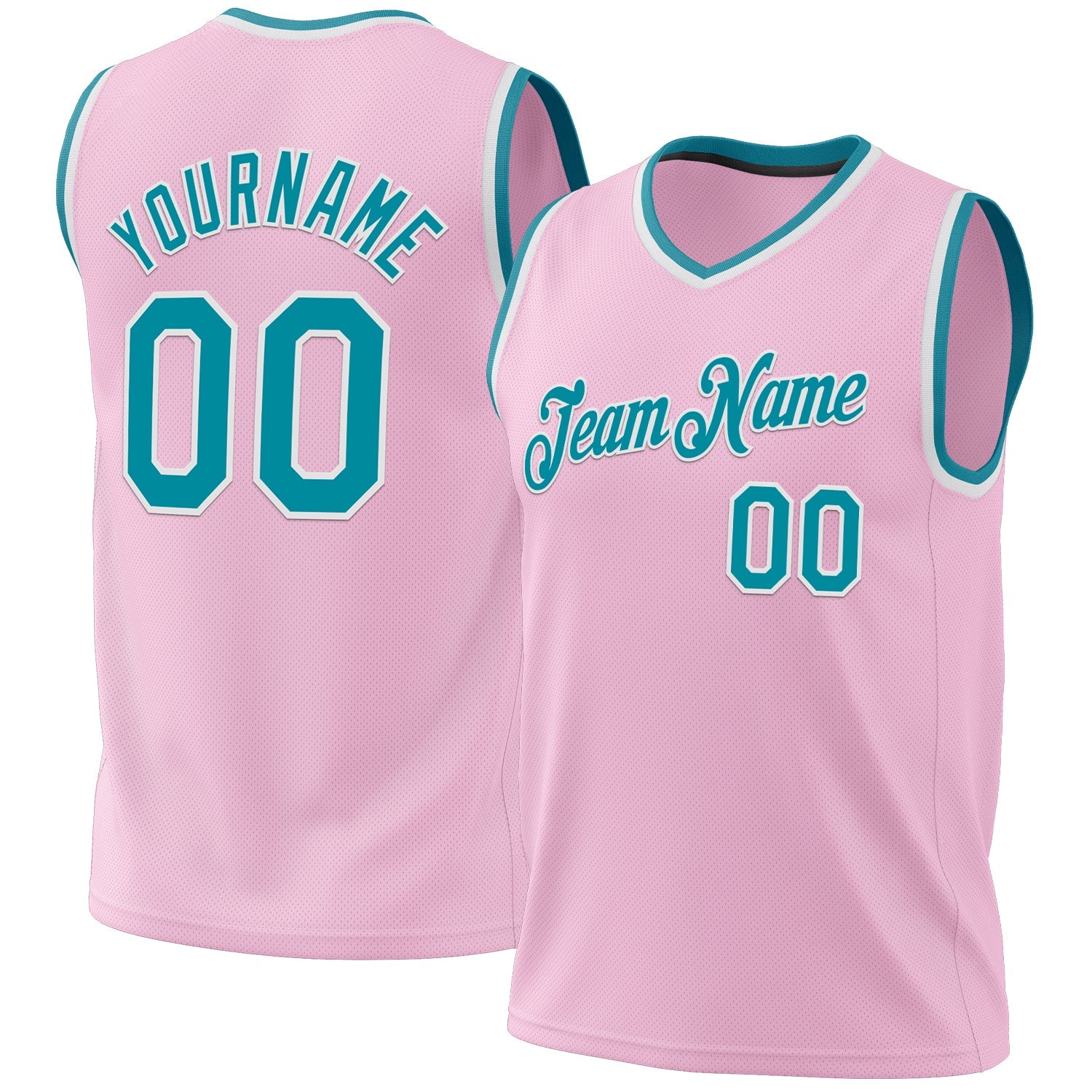 Custom Light Pink Teal-White Authentic Throwback Basketball Jersey - Main View