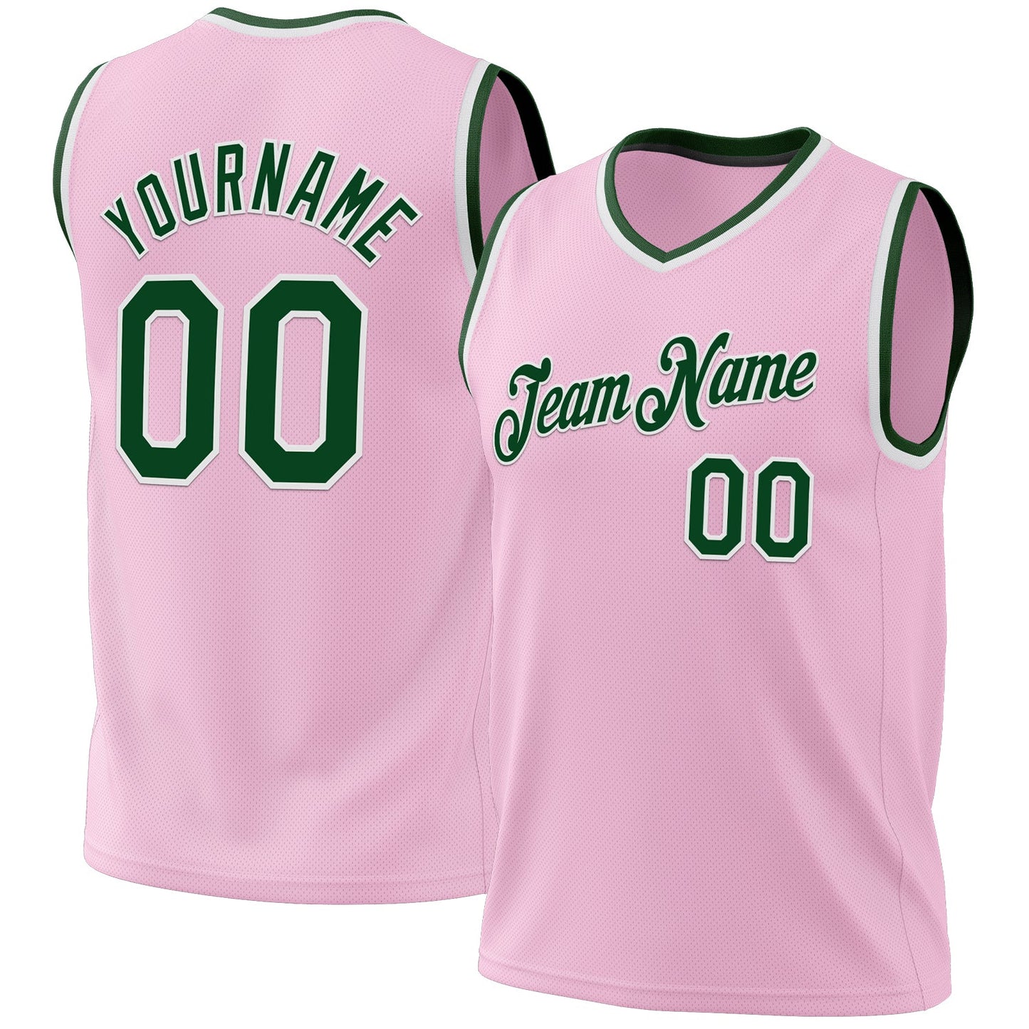 Custom Light Pink Green-White Authentic Throwback Basketball Jersey - Main View