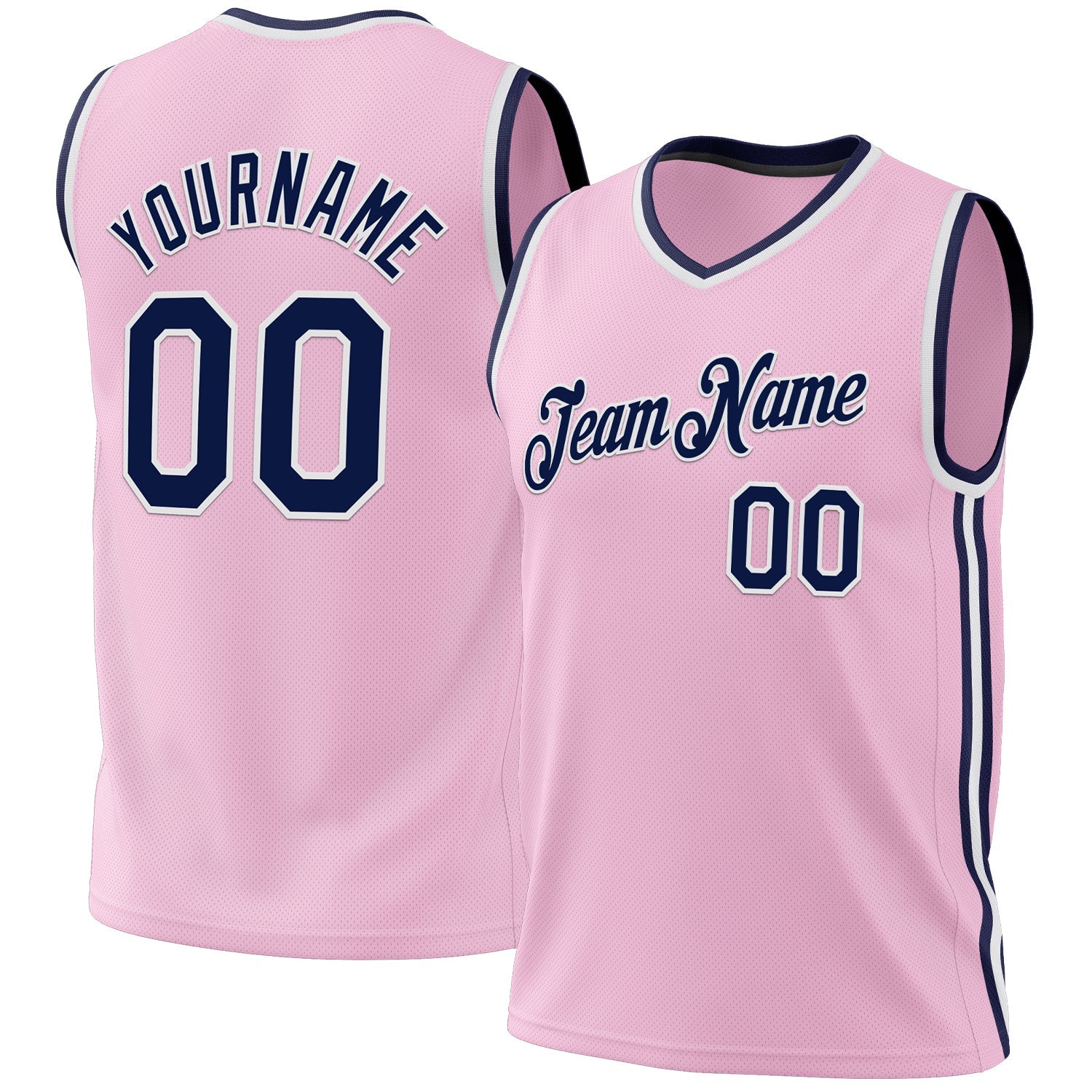 Custom Light Pink Navy-White Authentic Throwback Basketball Jersey - Main View