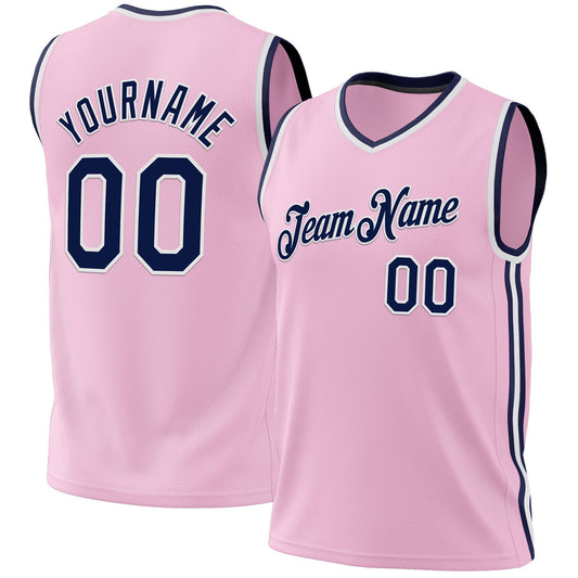 Custom Light Pink Navy-White Authentic Throwback Basketball Jersey - Main View