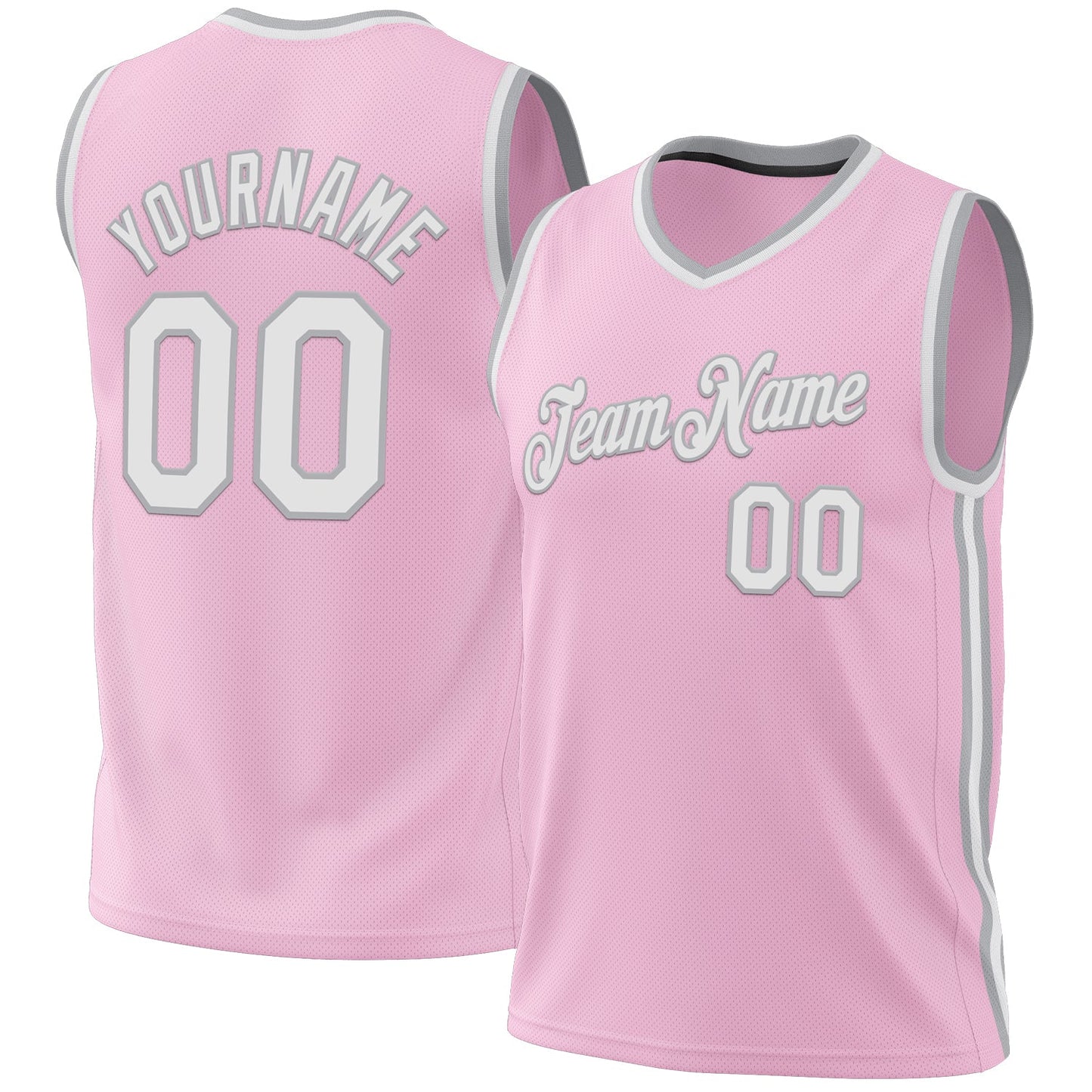 Custom Light Pink White-Gray Authentic Throwback Basketball Jersey - Main View