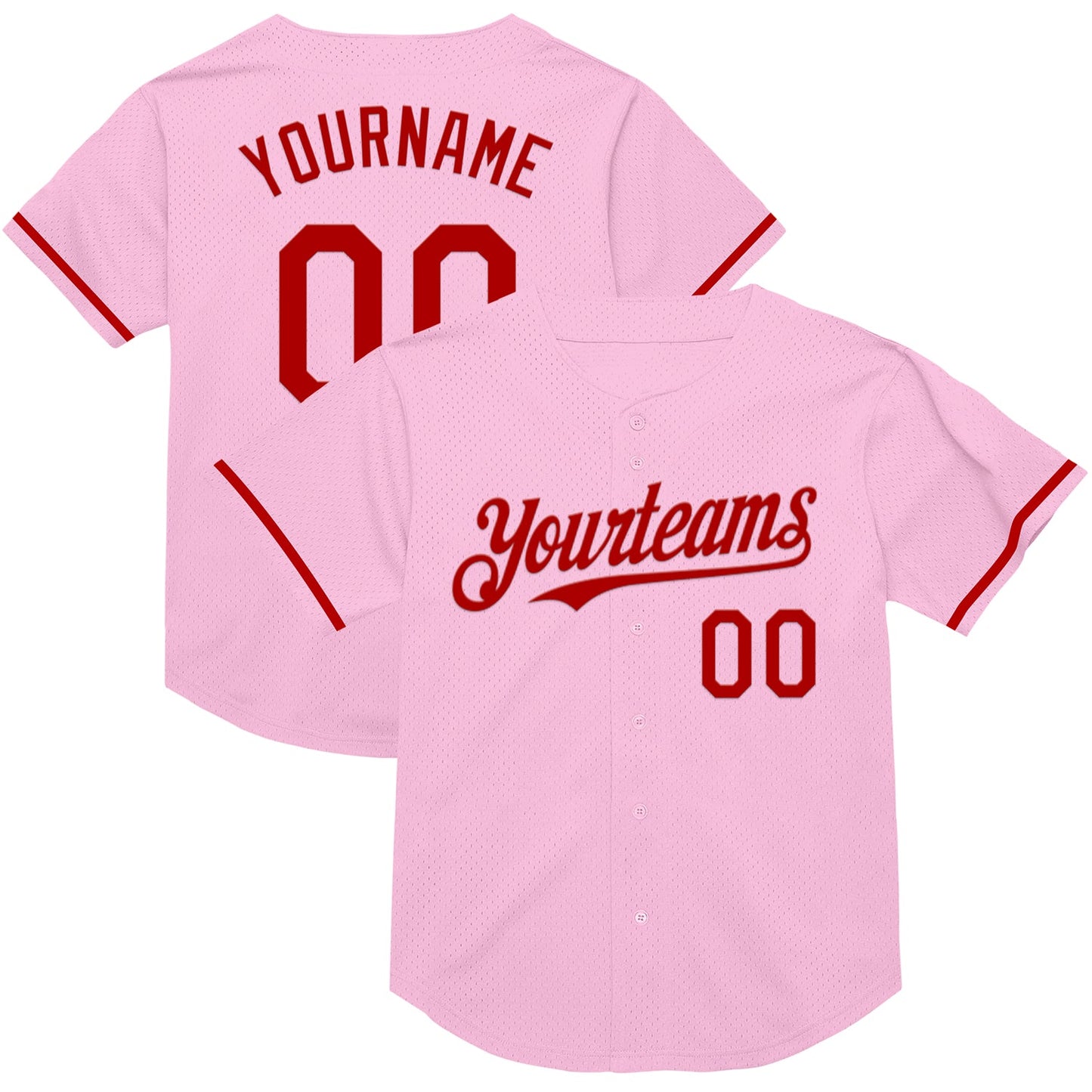 Custom Light Pink Red Mesh Authentic Throwback Baseball Jersey - Main View