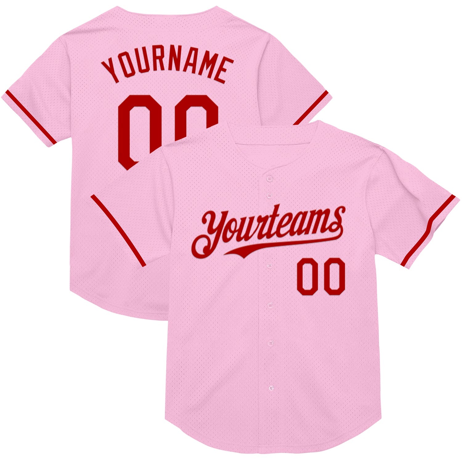 Custom Light Pink Red Mesh Authentic Throwback Baseball Jersey - Main View