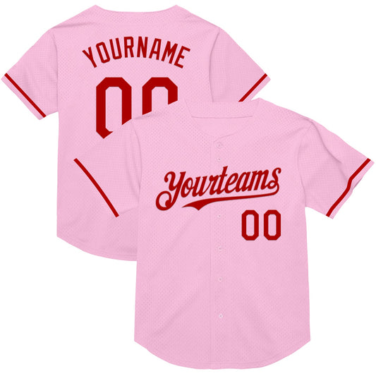 Custom Light Pink Red Mesh Authentic Throwback Baseball Jersey - Main View