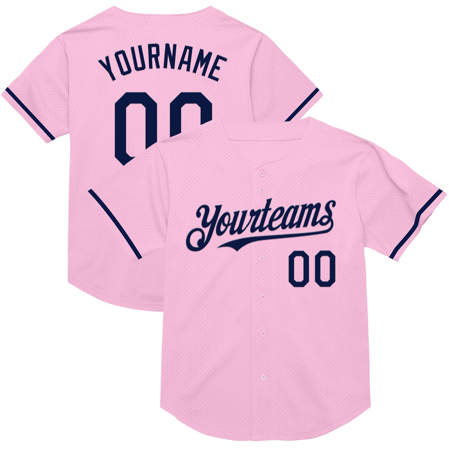Custom Light Pink Navy Mesh Authentic Throwback Baseball Jersey - Main View