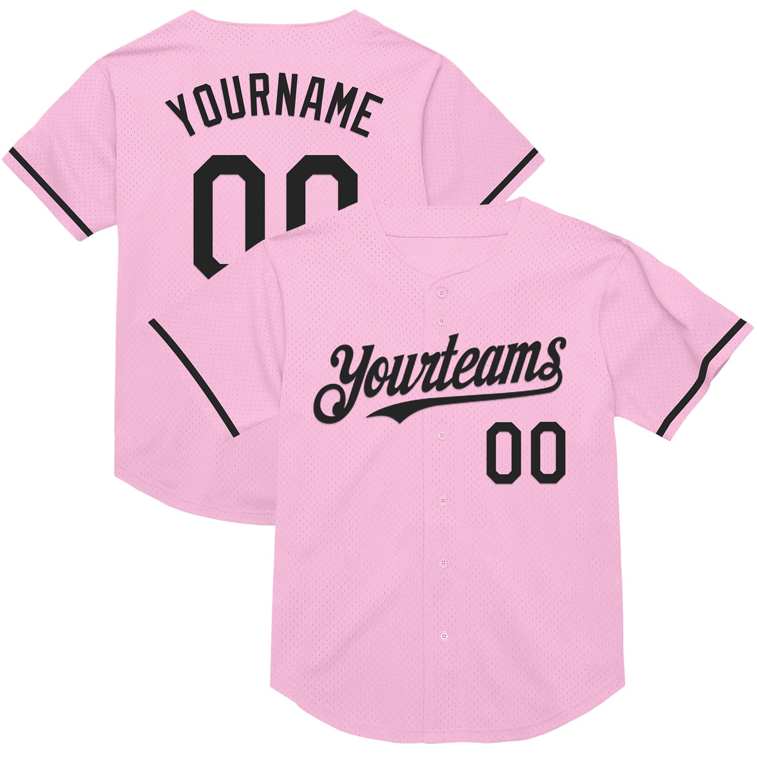 Custom Light Pink Black Mesh Authentic Throwback Baseball Jersey - Main View