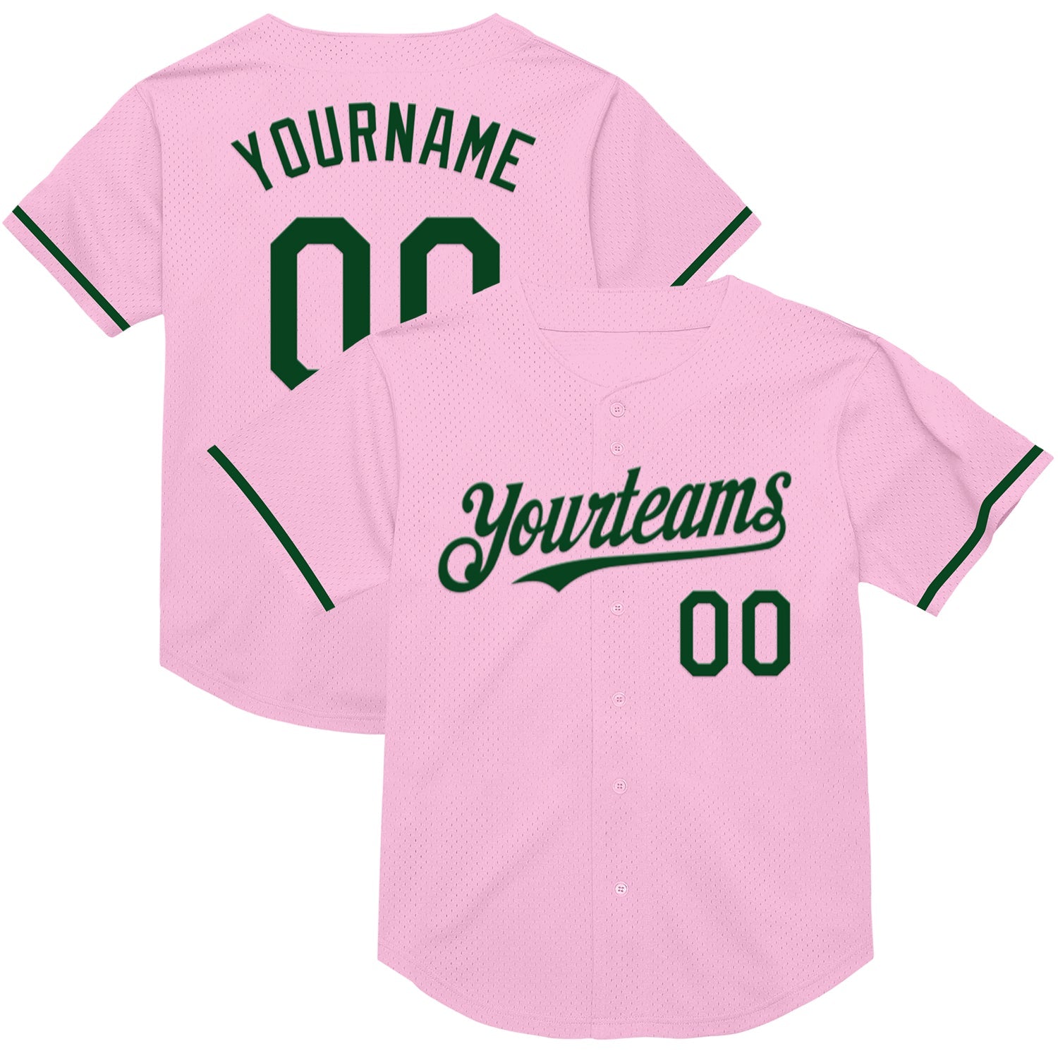 Custom Light Pink Green Mesh Authentic Throwback Baseball Jersey - Main View