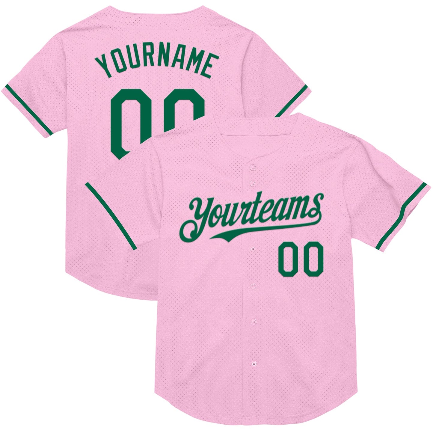 Custom Light Pink Kelly Green Mesh Authentic Throwback Baseball Jersey - Main View