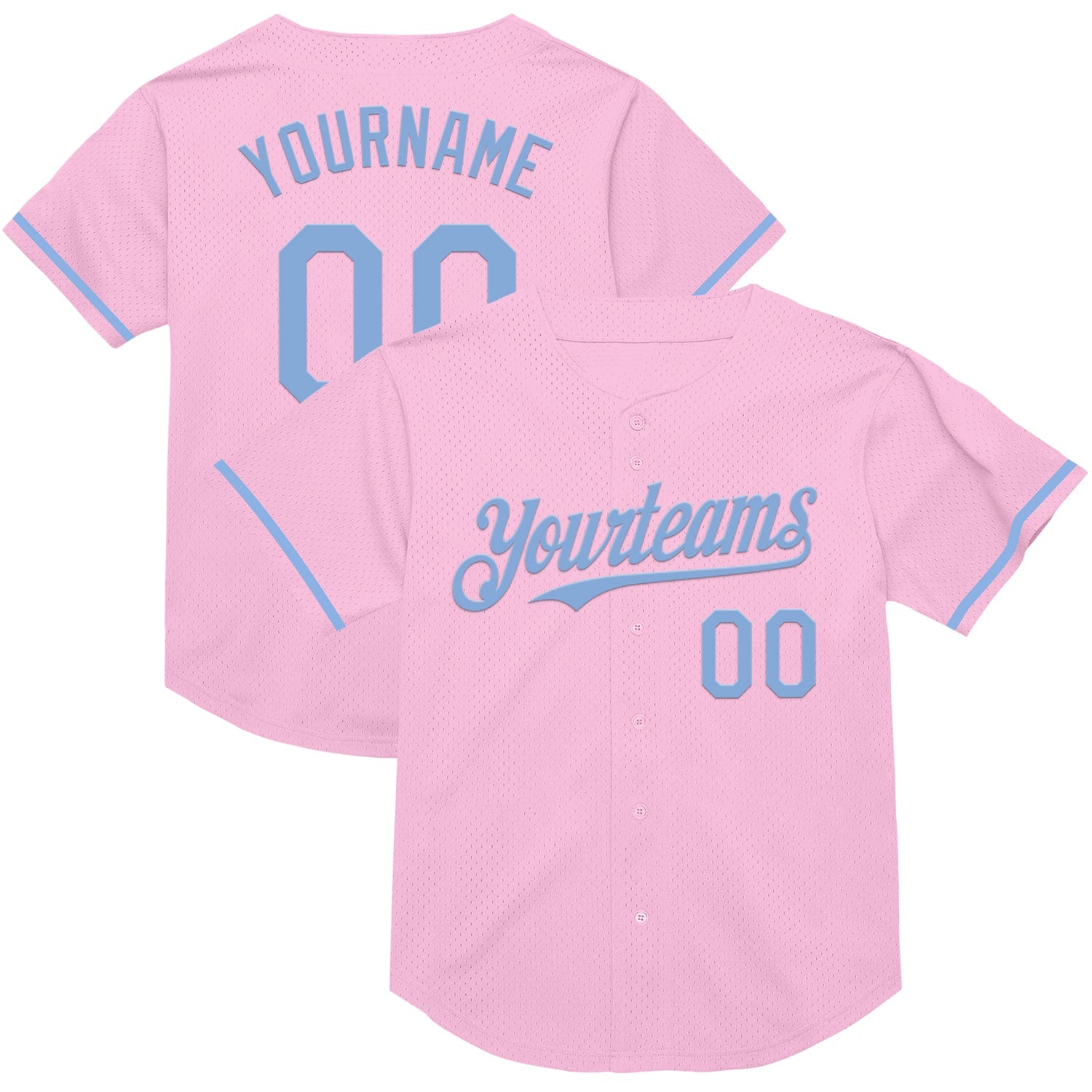 Custom Light Pink Light Blue Mesh Authentic Throwback Baseball Jersey - Main View