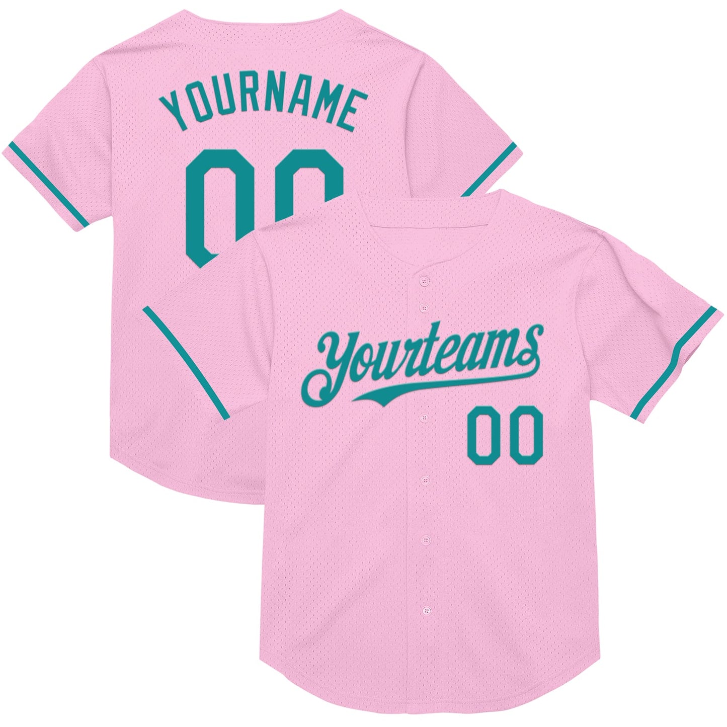 Custom Light Pink Teal Mesh Authentic Throwback Baseball Jersey - Main View