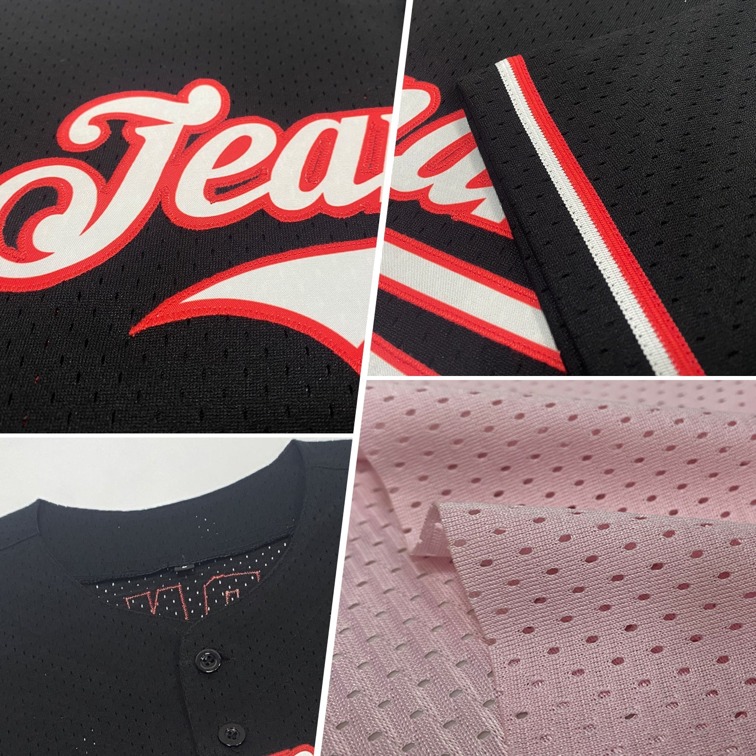 Custom Light Pink Light Blue-Black Mesh Authentic Throwback Baseball Jersey view 2