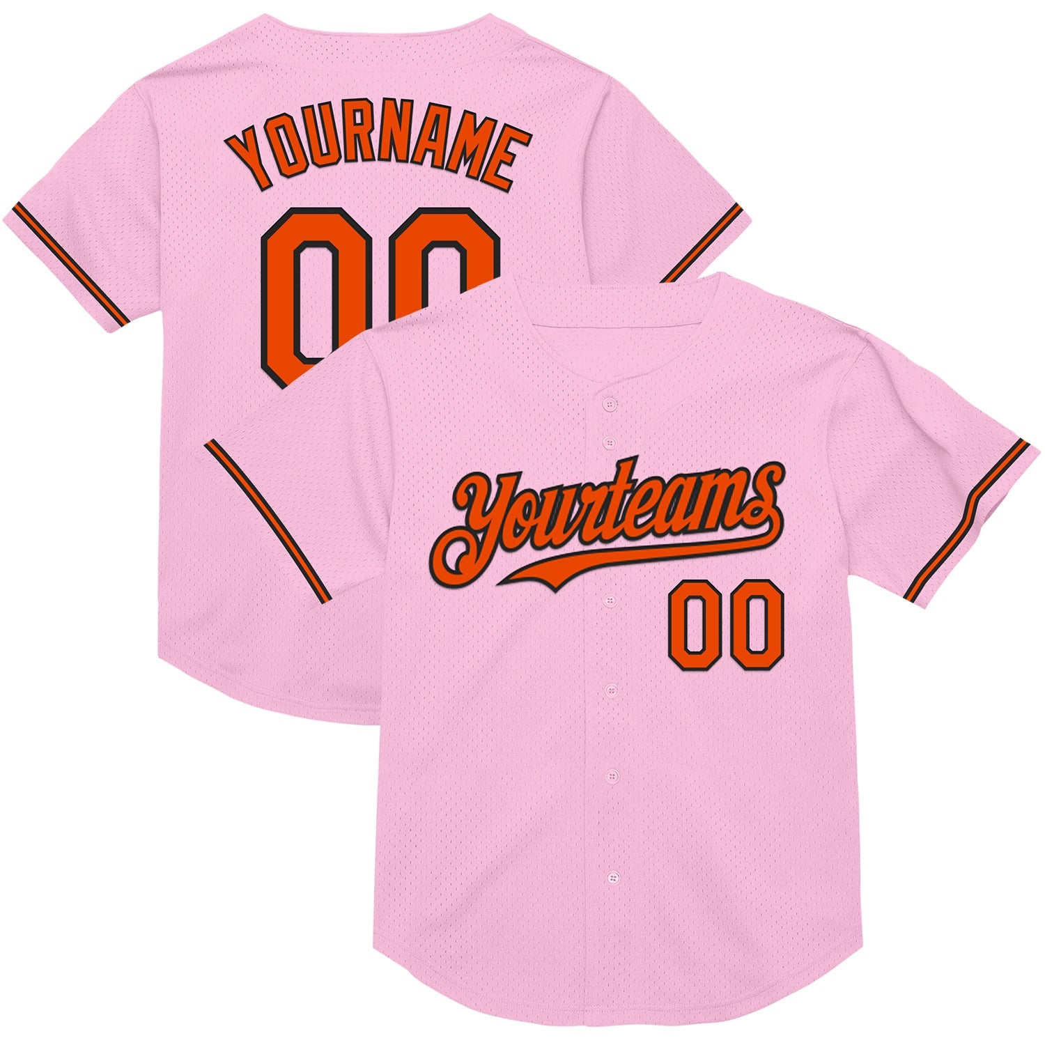 Custom Light Pink Orange-Black Mesh Authentic Throwback Baseball Jersey - Main View