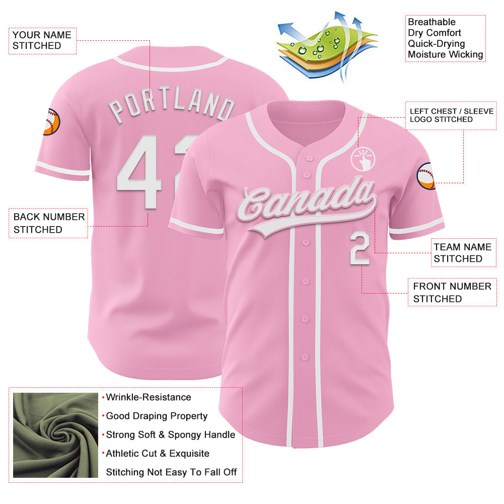 Custom Light Pink White Authentic Baseball Jersey view 3