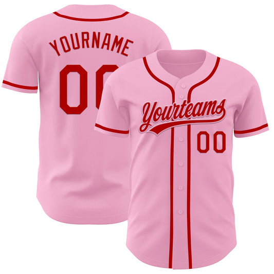 Custom Light Pink Red Authentic Baseball Jersey - Main View