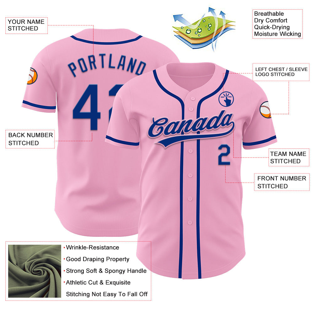 Custom Light Pink Royal Authentic Baseball Jersey view 3