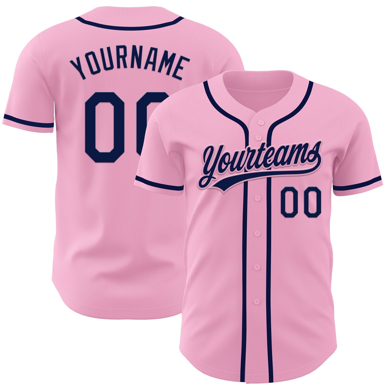 Custom Light Pink Navy Authentic Baseball Jersey - Main View