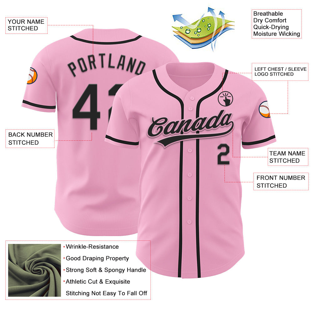 Custom Light Pink Black Authentic Baseball Jersey view 3