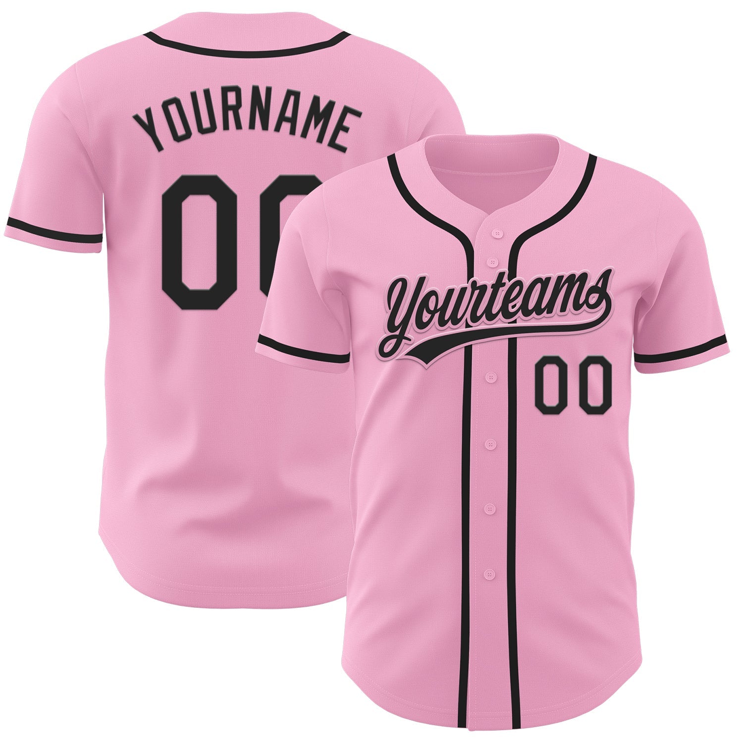 Custom Light Pink Black Authentic Baseball Jersey - Main View