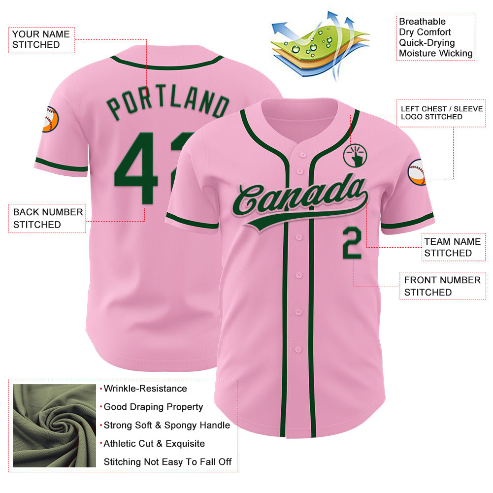 Custom Light Pink Green Authentic Baseball Jersey view 3