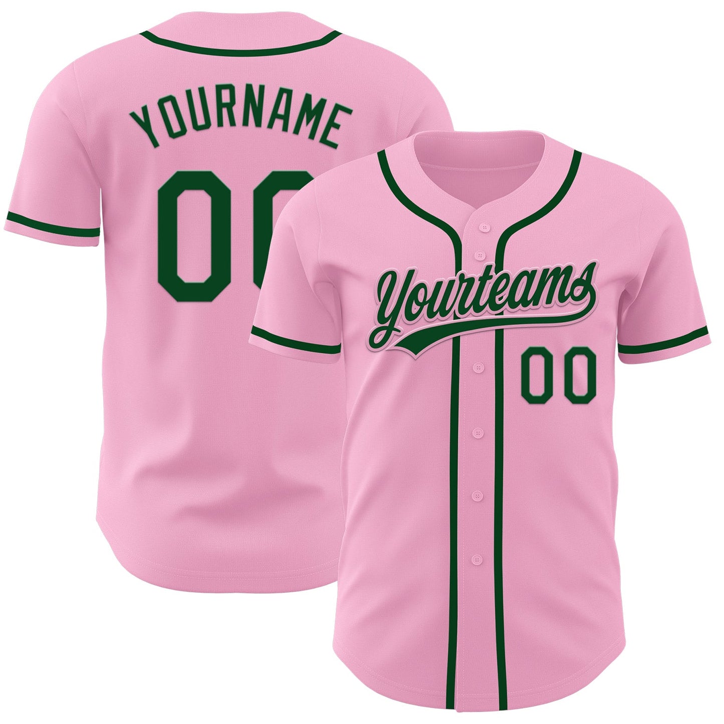 Custom Light Pink Green Authentic Baseball Jersey - Main View