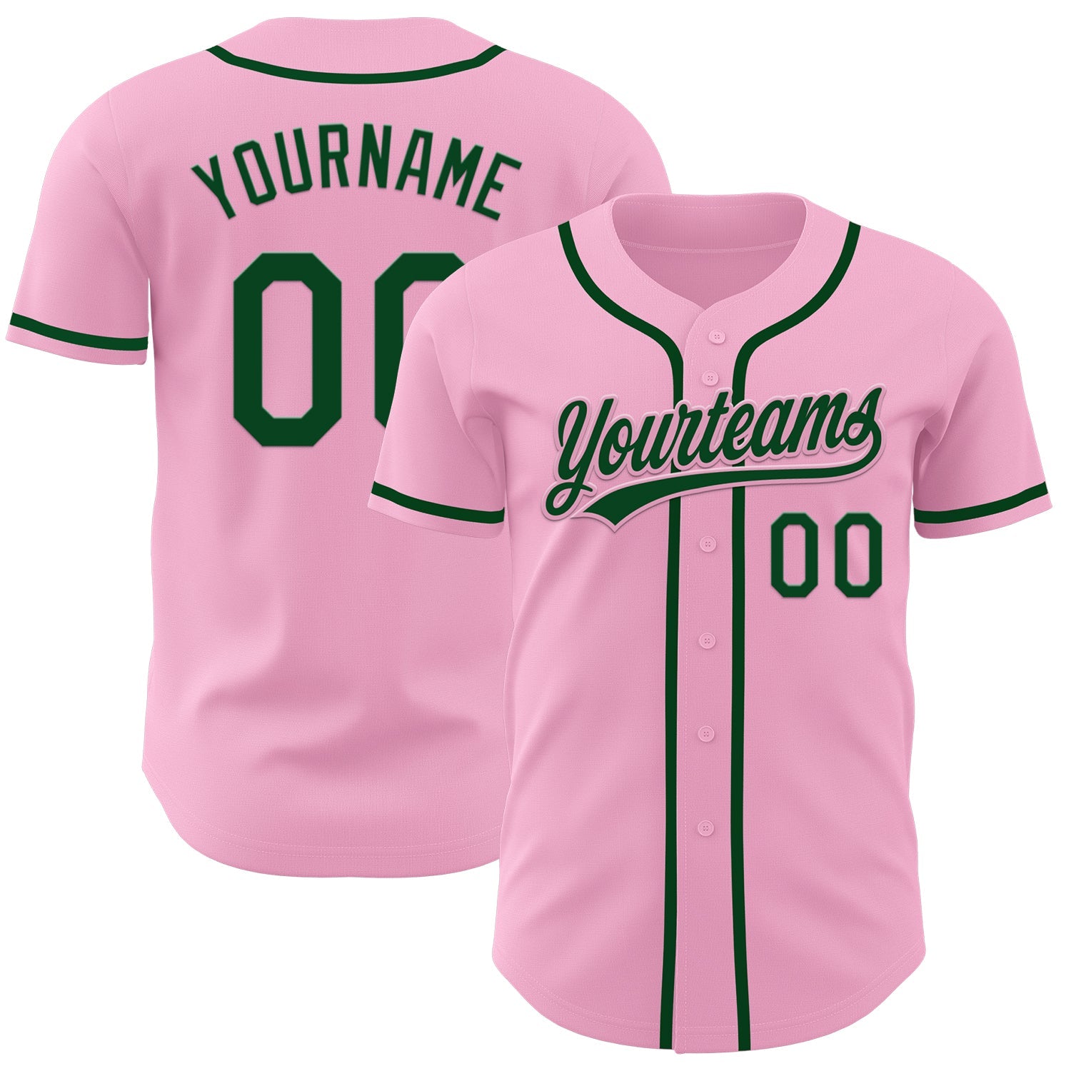 Custom Light Pink Green Authentic Baseball Jersey - Main View