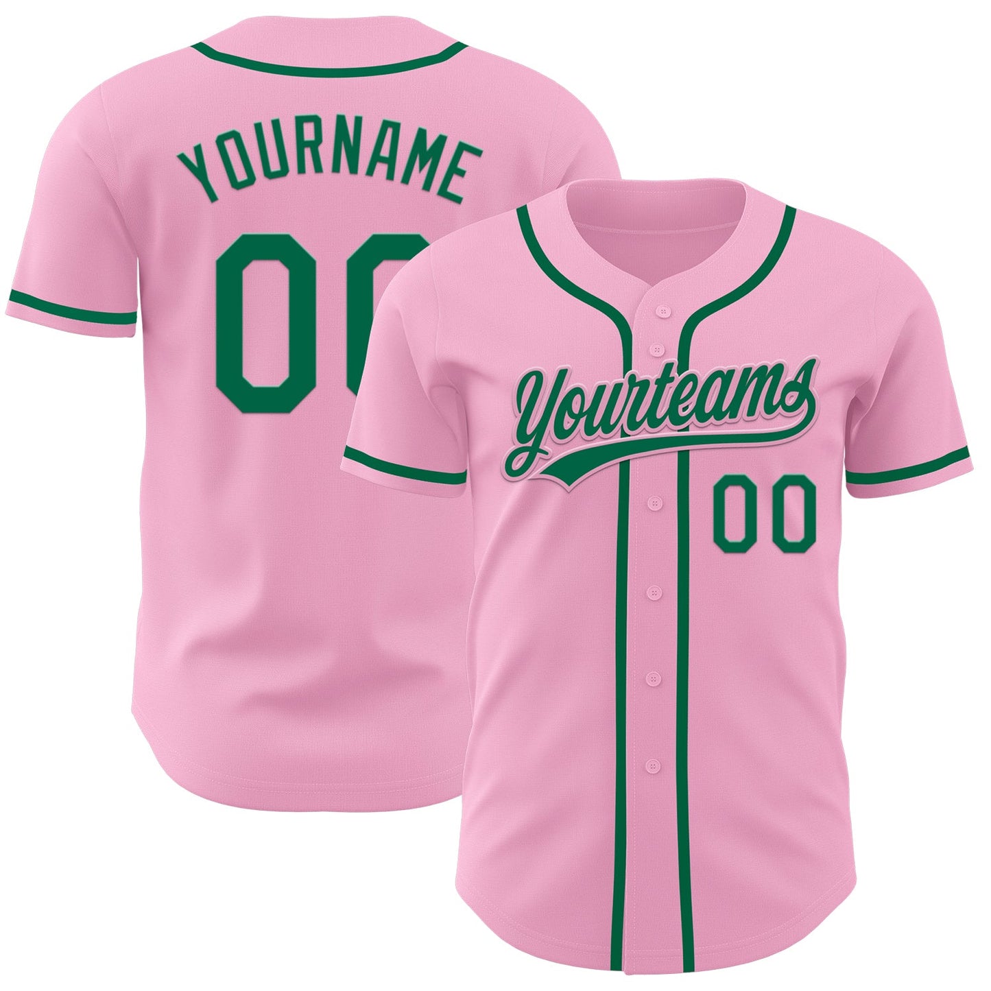Custom Light Pink Kelly Green Authentic Baseball Jersey - Main View
