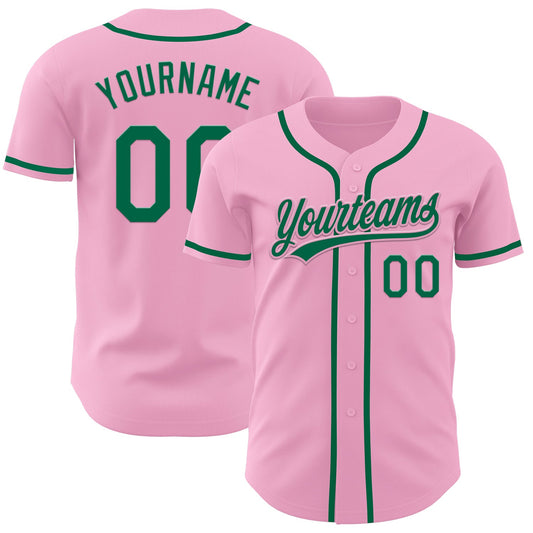 Custom Light Pink Kelly Green Authentic Baseball Jersey - Main View