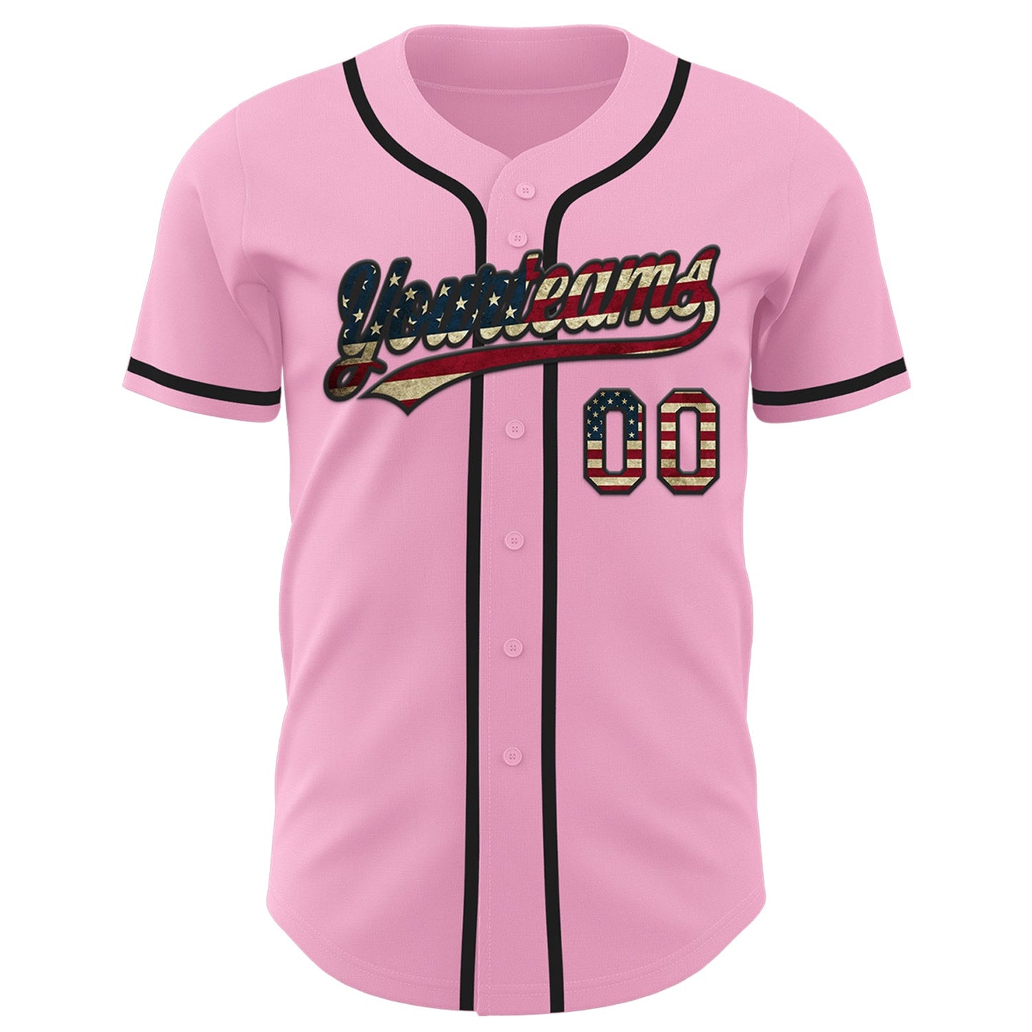 Custom Light Pink Vintage USA Flag-Black Authentic Baseball Jersey view 2