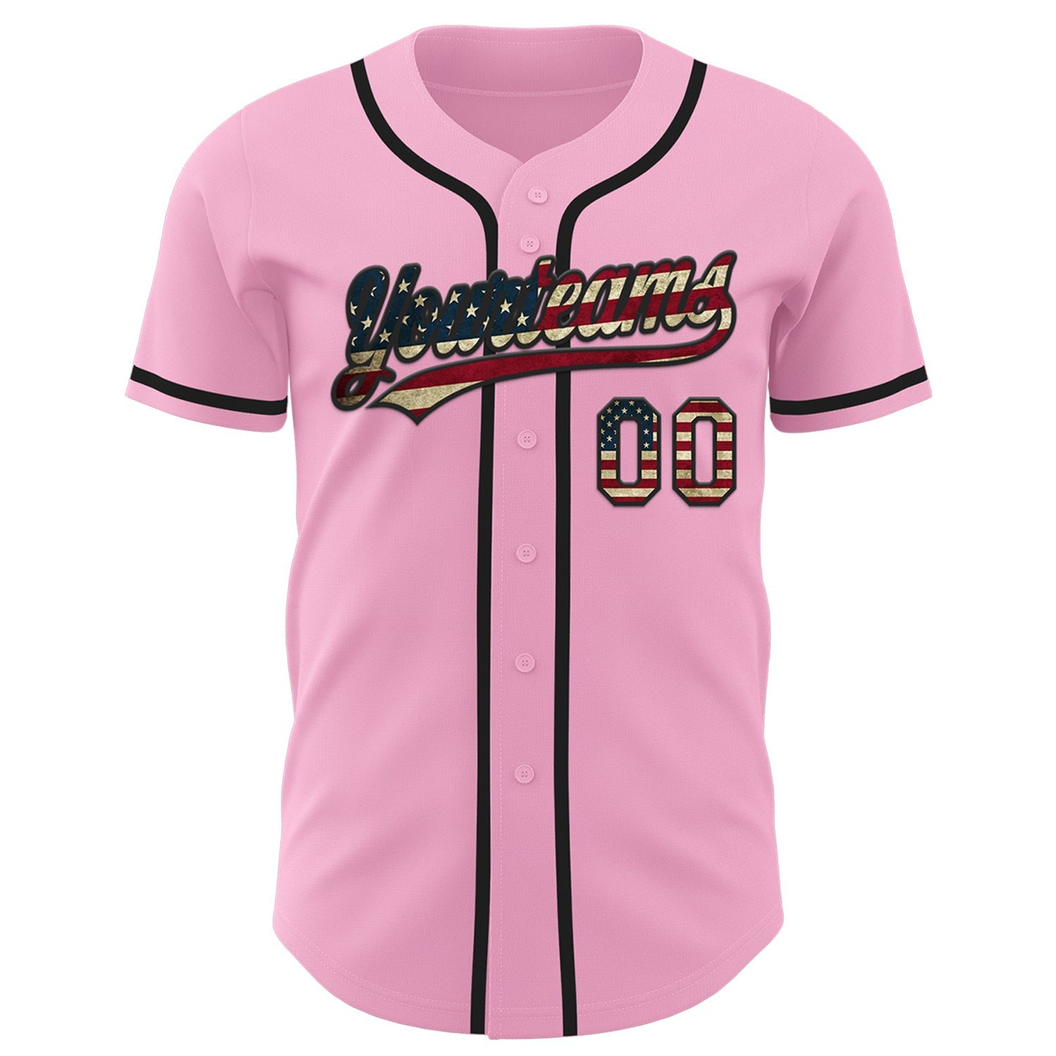 Custom Light Pink Vintage USA Flag-Black Authentic Baseball Jersey view 2