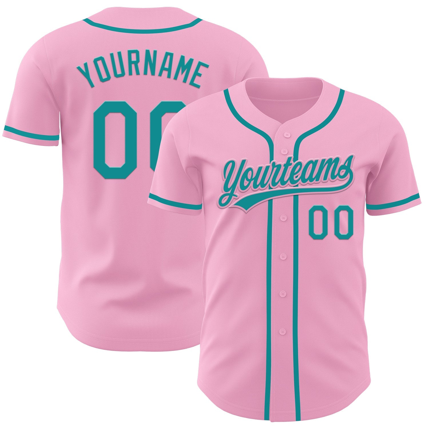 Custom Light Pink Teal Authentic Baseball Jersey - Main View