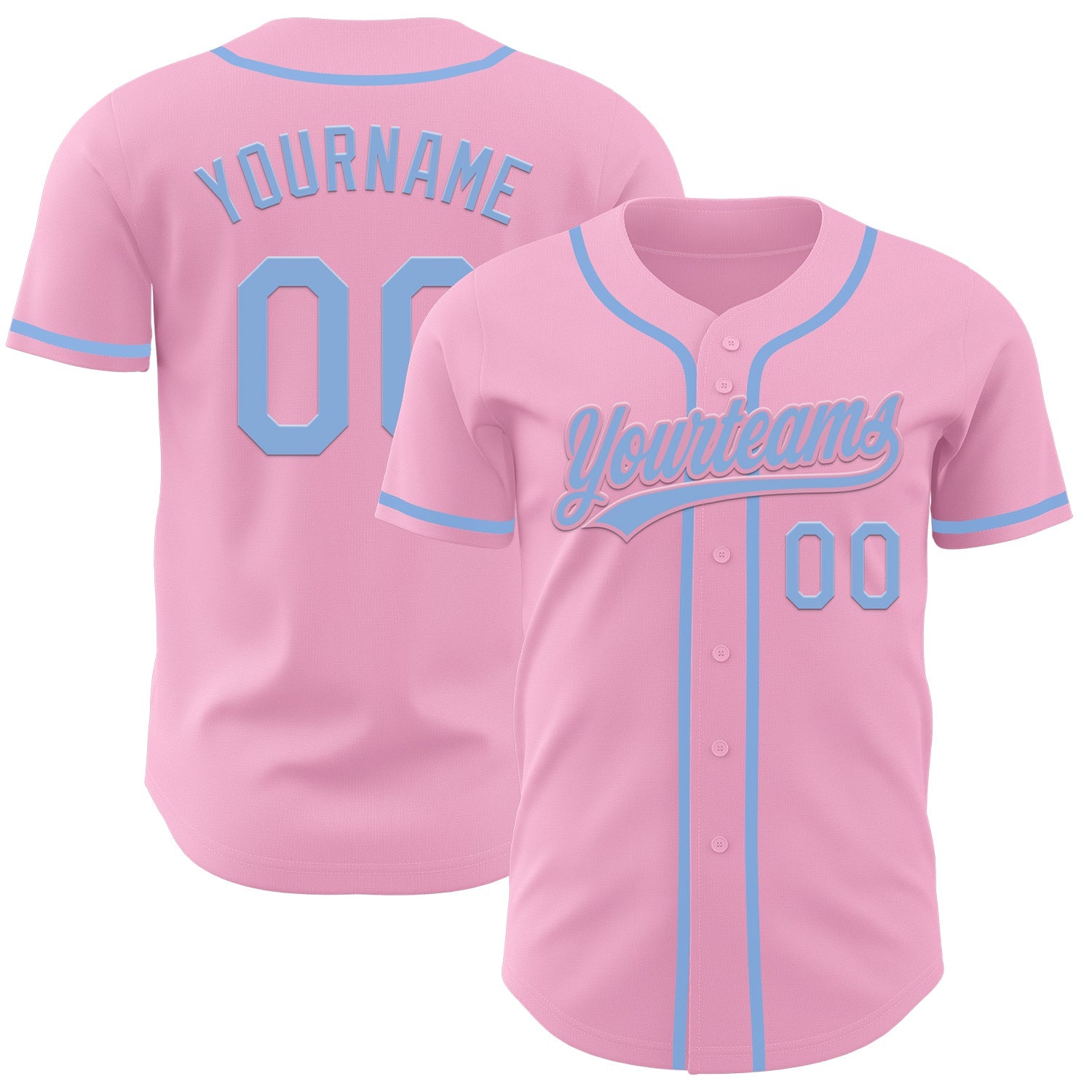 Custom Light Pink Light Blue Authentic Baseball Jersey - Main View