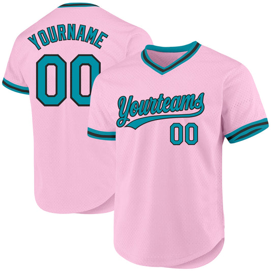 Custom Light Pink Teal-Black Authentic Throwback Baseball Jersey - Main View