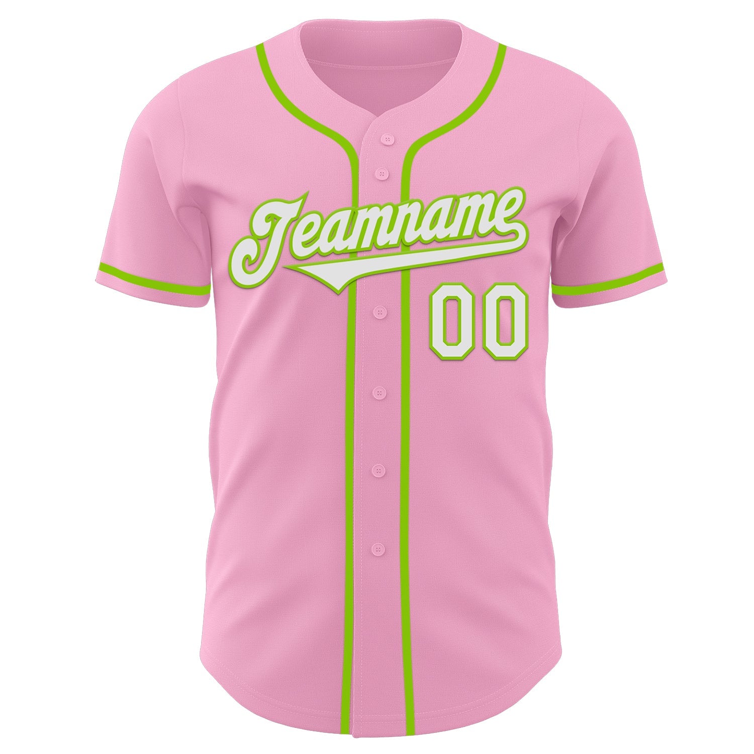 Custom Light Pink White-Neon Green Authentic Baseball Jersey view 2