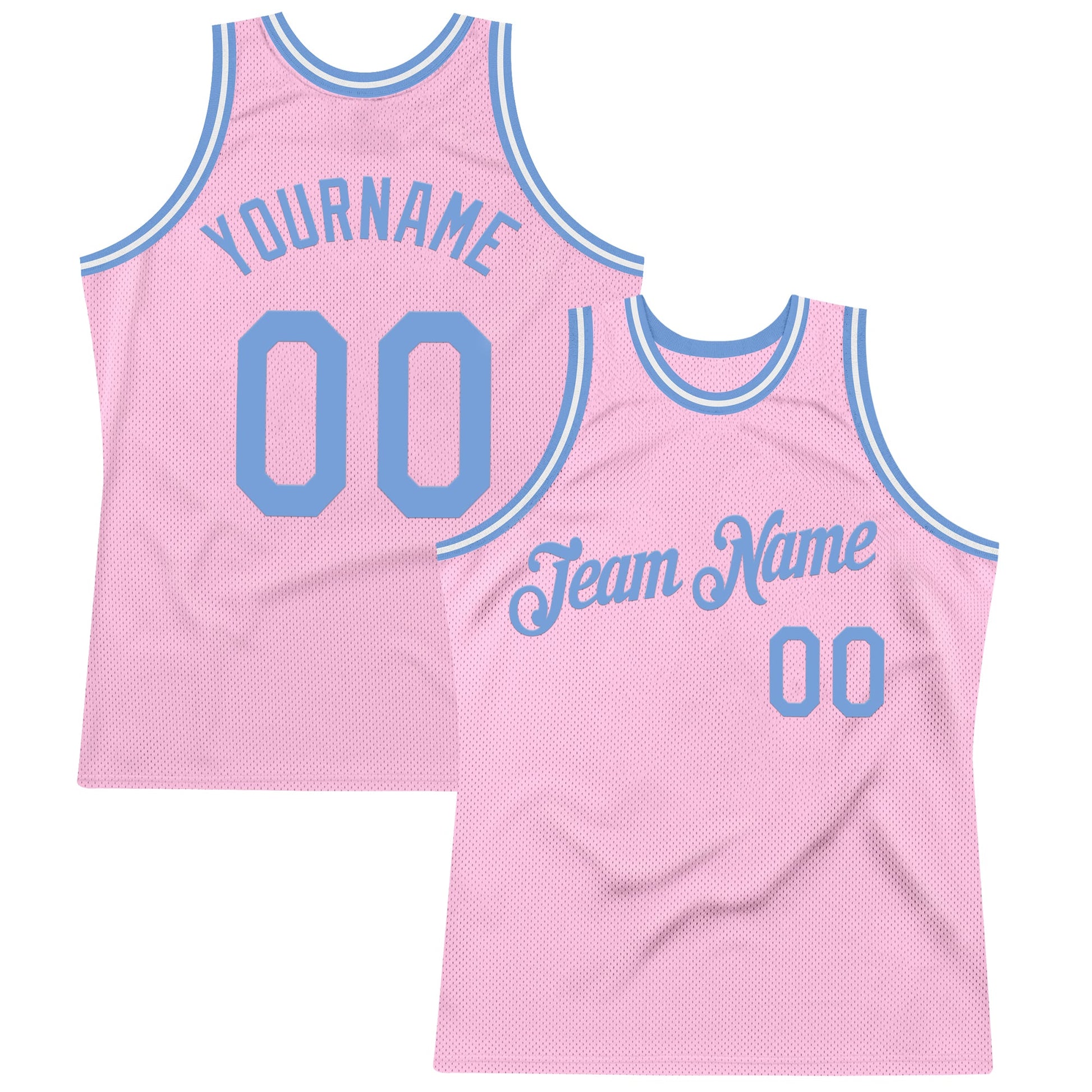 Custom Light Pink Light Blue-White Authentic Throwback Basketball Jersey - Main View