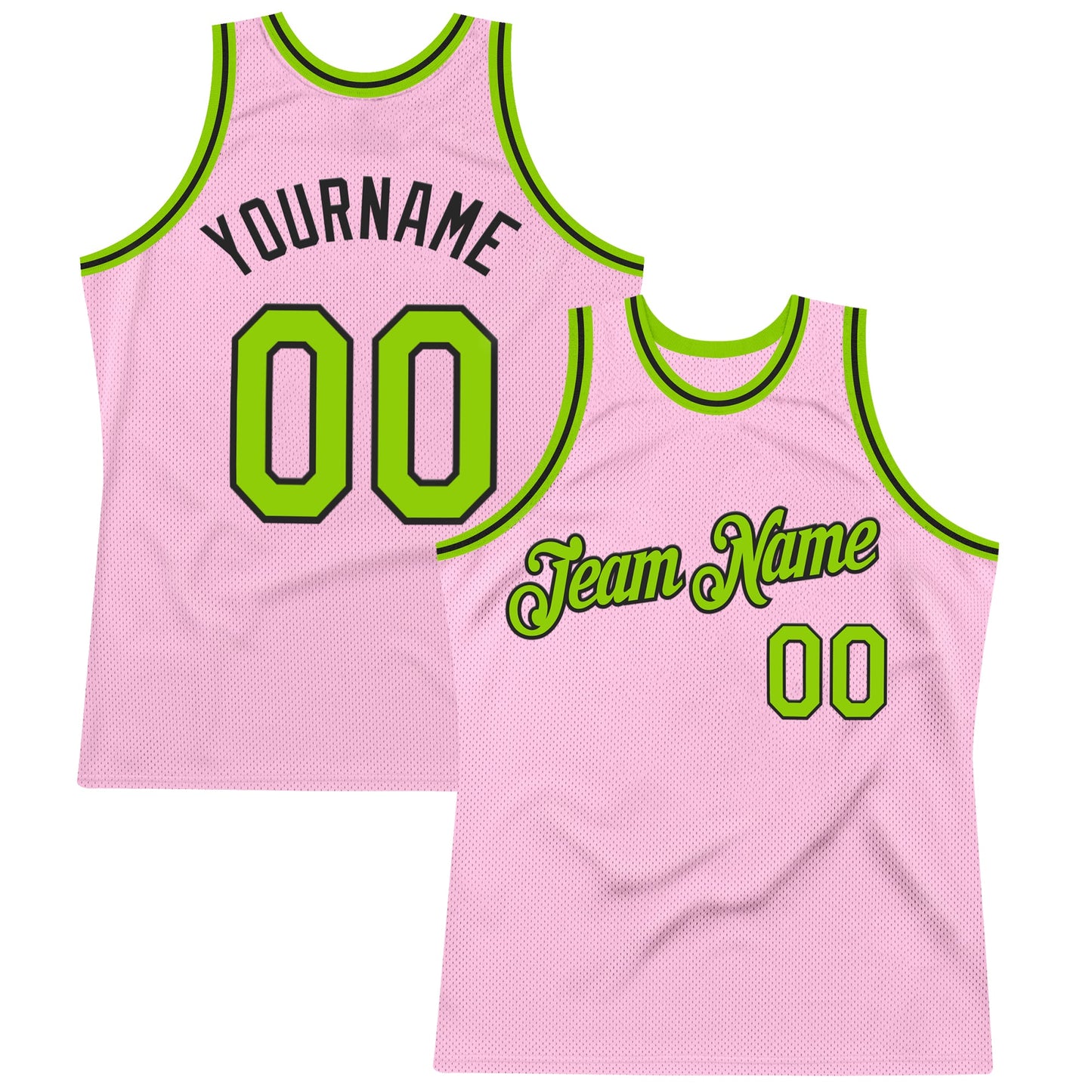 Custom Light Pink Neon Green-Black Authentic Throwback Basketball Jersey - Main View