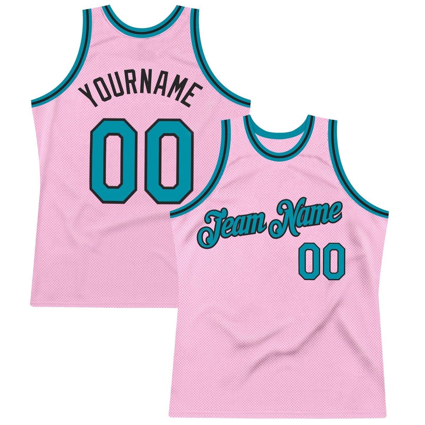Custom Light Pink Teal-Black Authentic Throwback Basketball Jersey - Main View