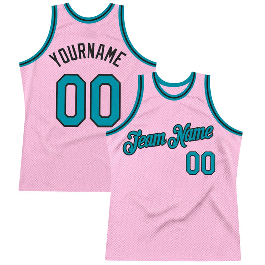 Custom Light Pink Teal-Black Authentic Throwback Basketball Jersey - Main View