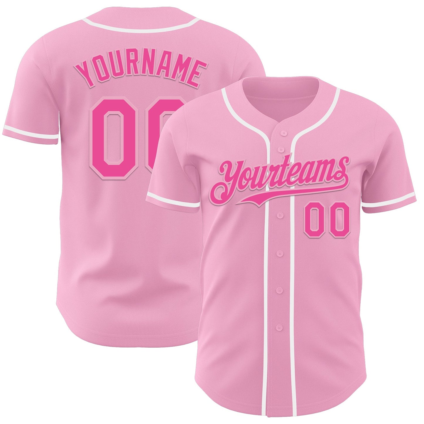Custom Light Pink Pink-White Authentic Baseball Jersey - Main View