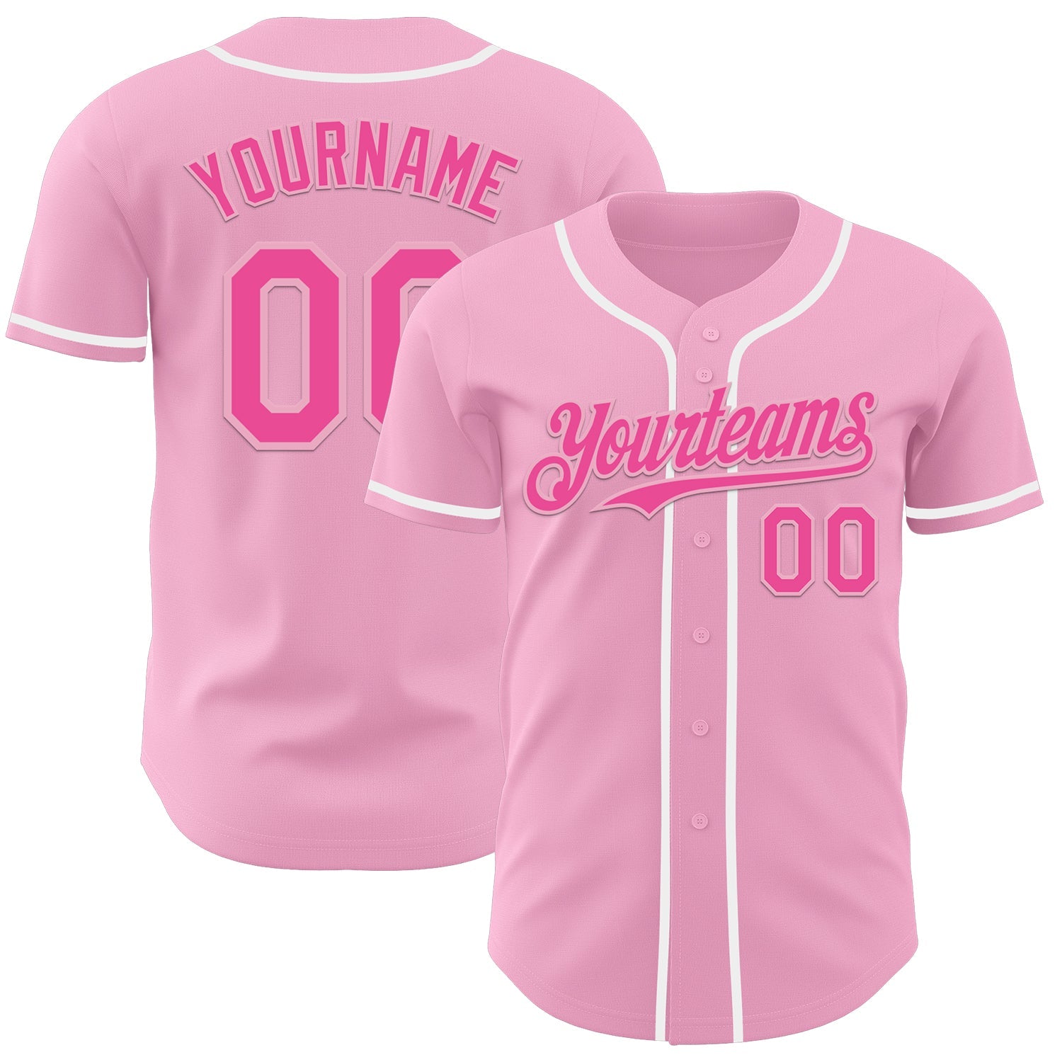 Custom Light Pink Pink-White Authentic Baseball Jersey - Main View